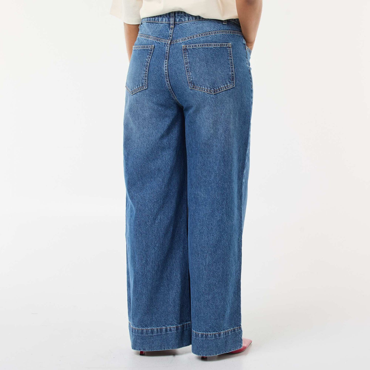 Wide Leg High-Waisted Jeans with Front Pleats BLUE