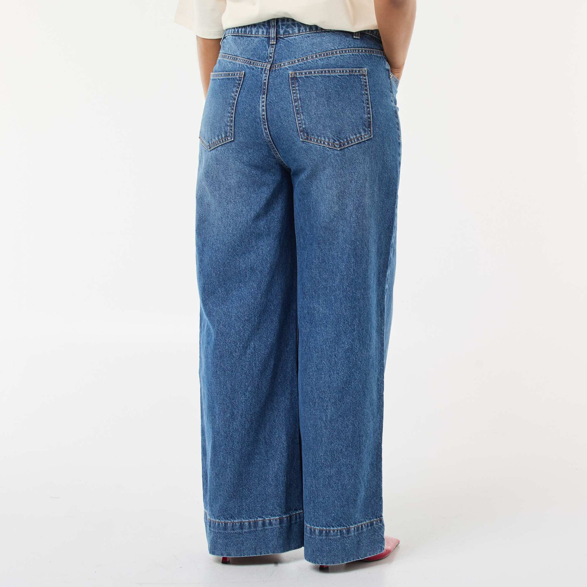 Wide Leg High-Waisted Jeans with Front Pleats BLUE