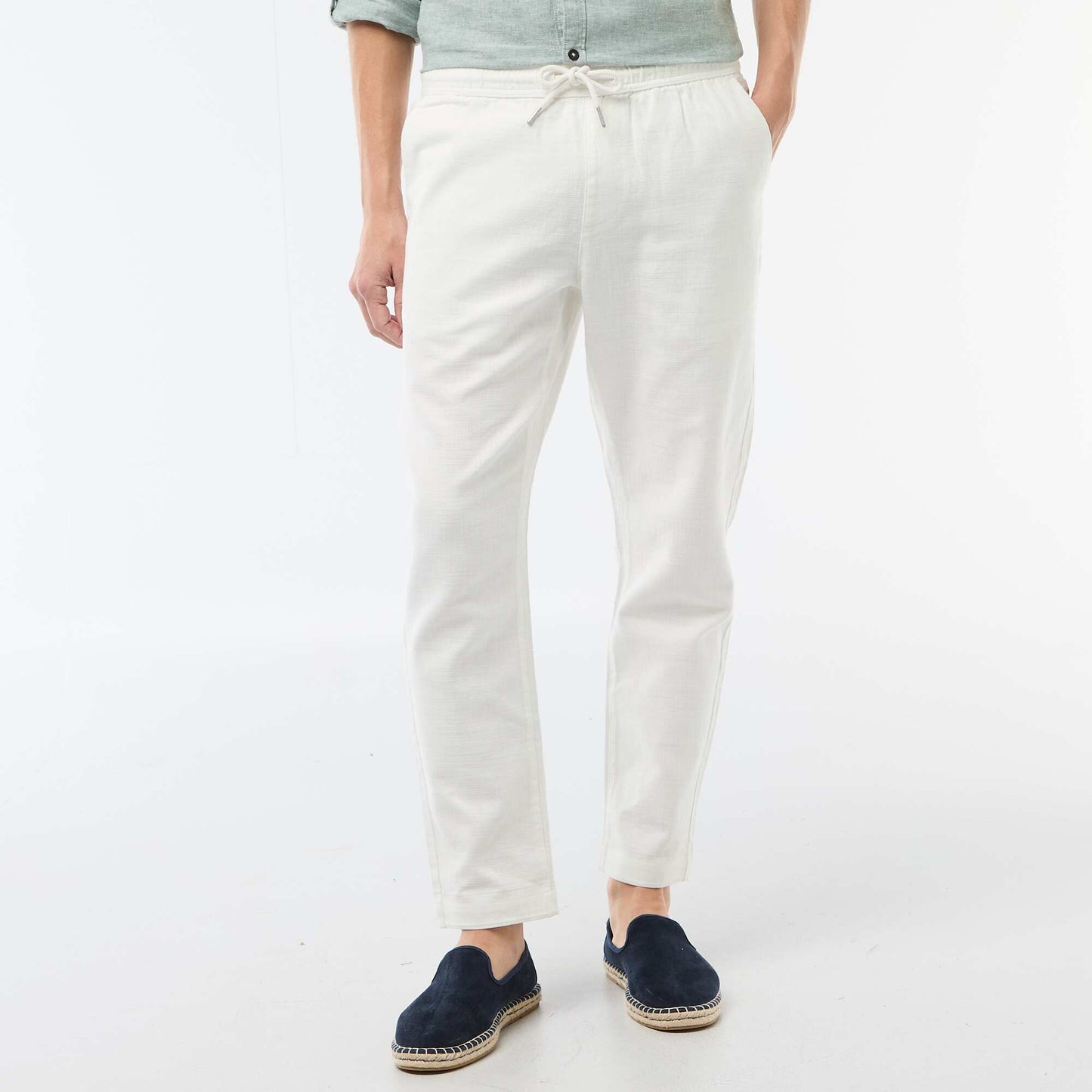 Straight-Leg Pants with Elastic Waistband WHITE