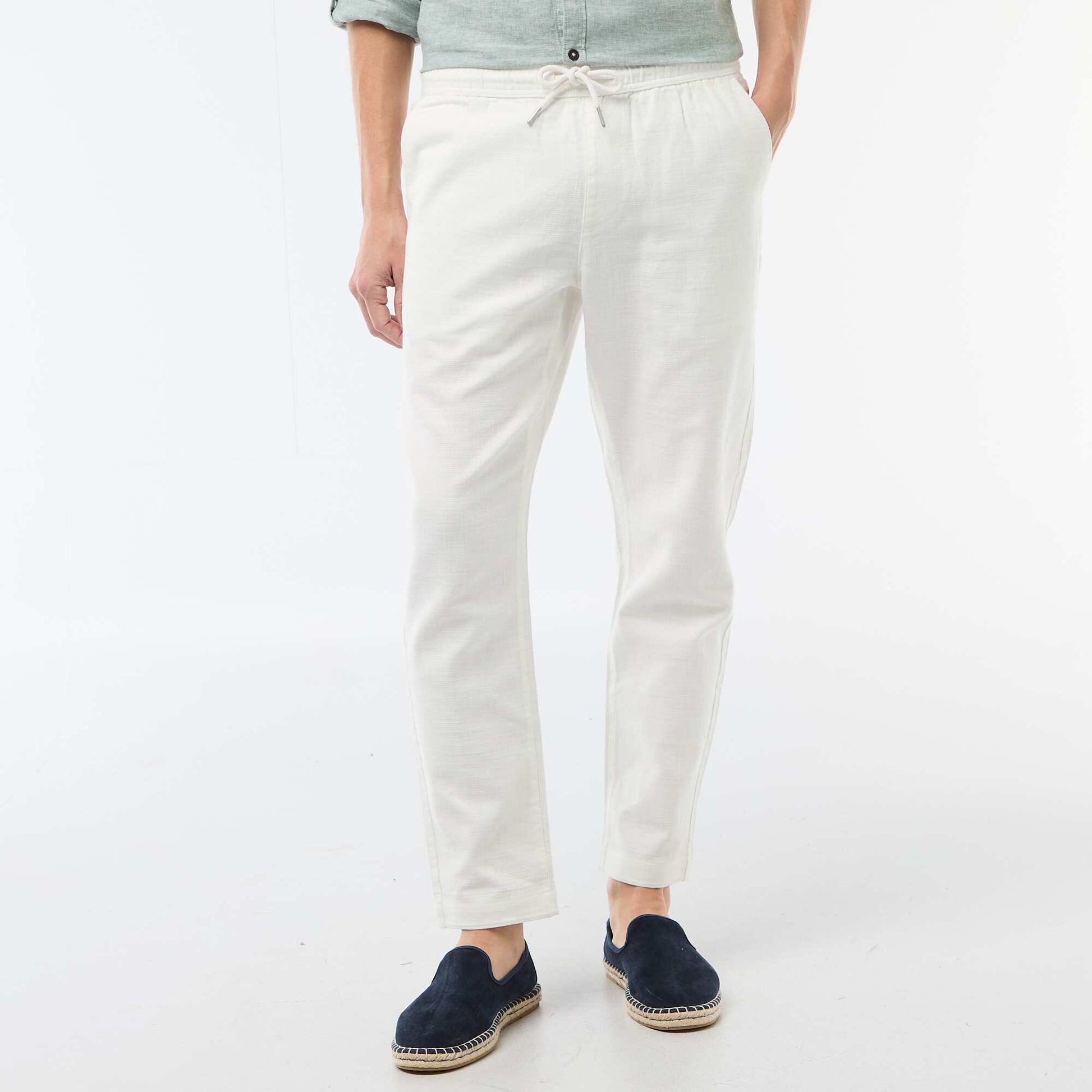 Straight-Leg Pants with Elastic Waistband WHITE
