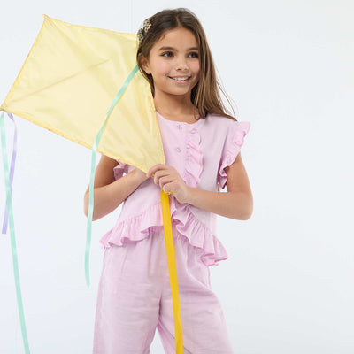 Mixed Linen Ruffle Top PURPLE