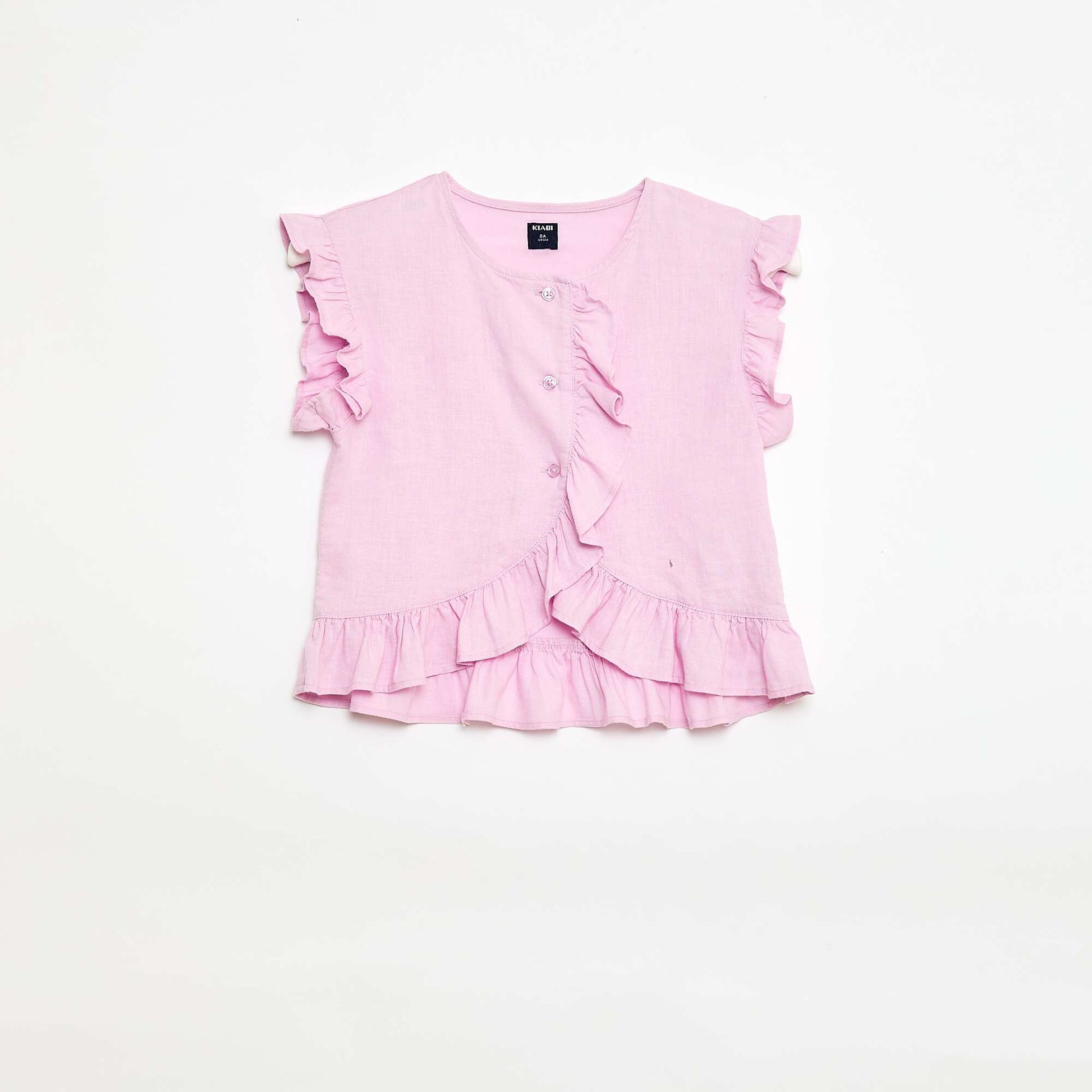 Mixed Linen Ruffle Top PURPLE