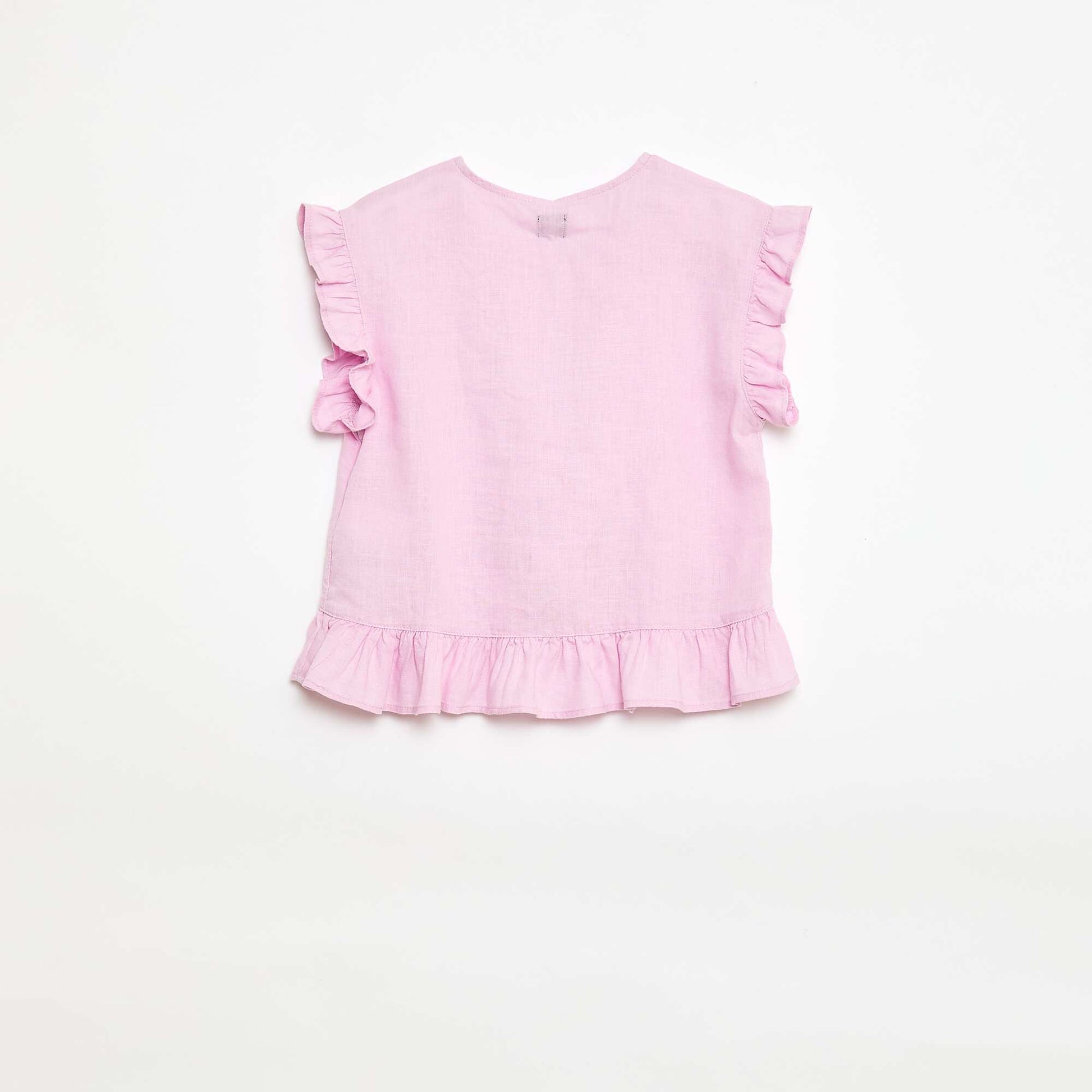 Mixed Linen Ruffle Top PURPLE