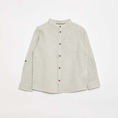 Striped Shirt with Roll-Up Sleeves KHAKI