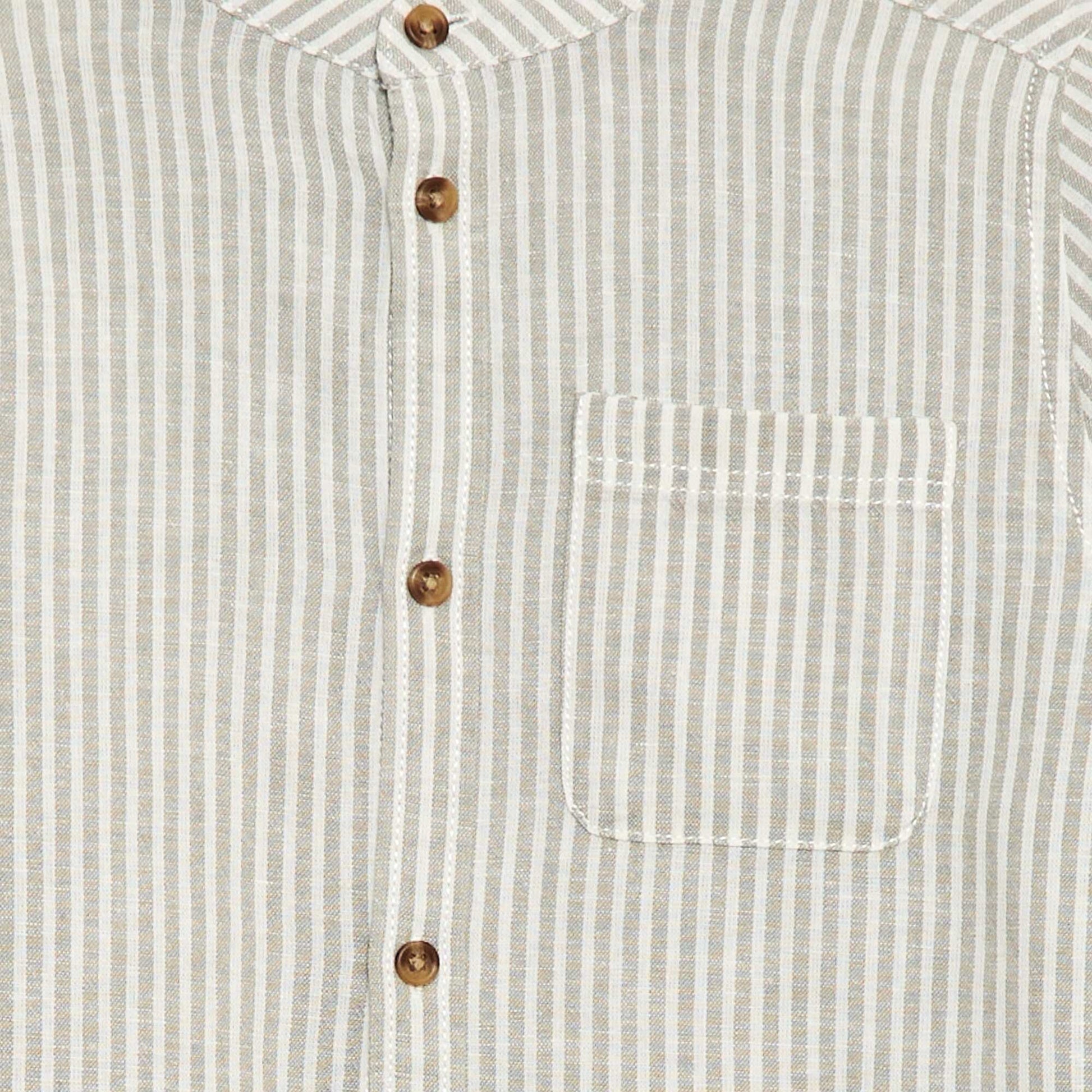 Striped Shirt with Roll-Up Sleeves KHAKI
