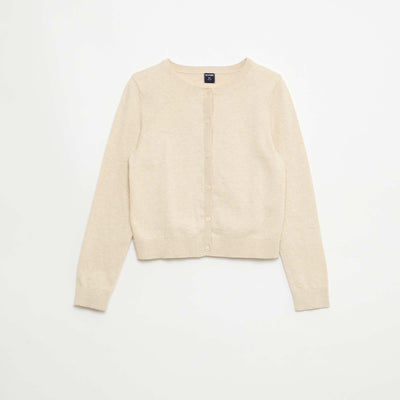 Lightweight Plain Crew Neck Cardigan BEIGE