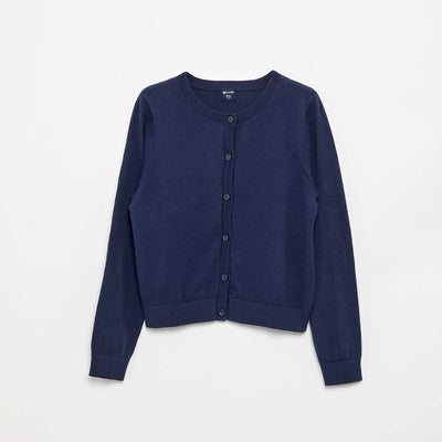 Lightweight Plain Round-Neck Cardigan BLACK