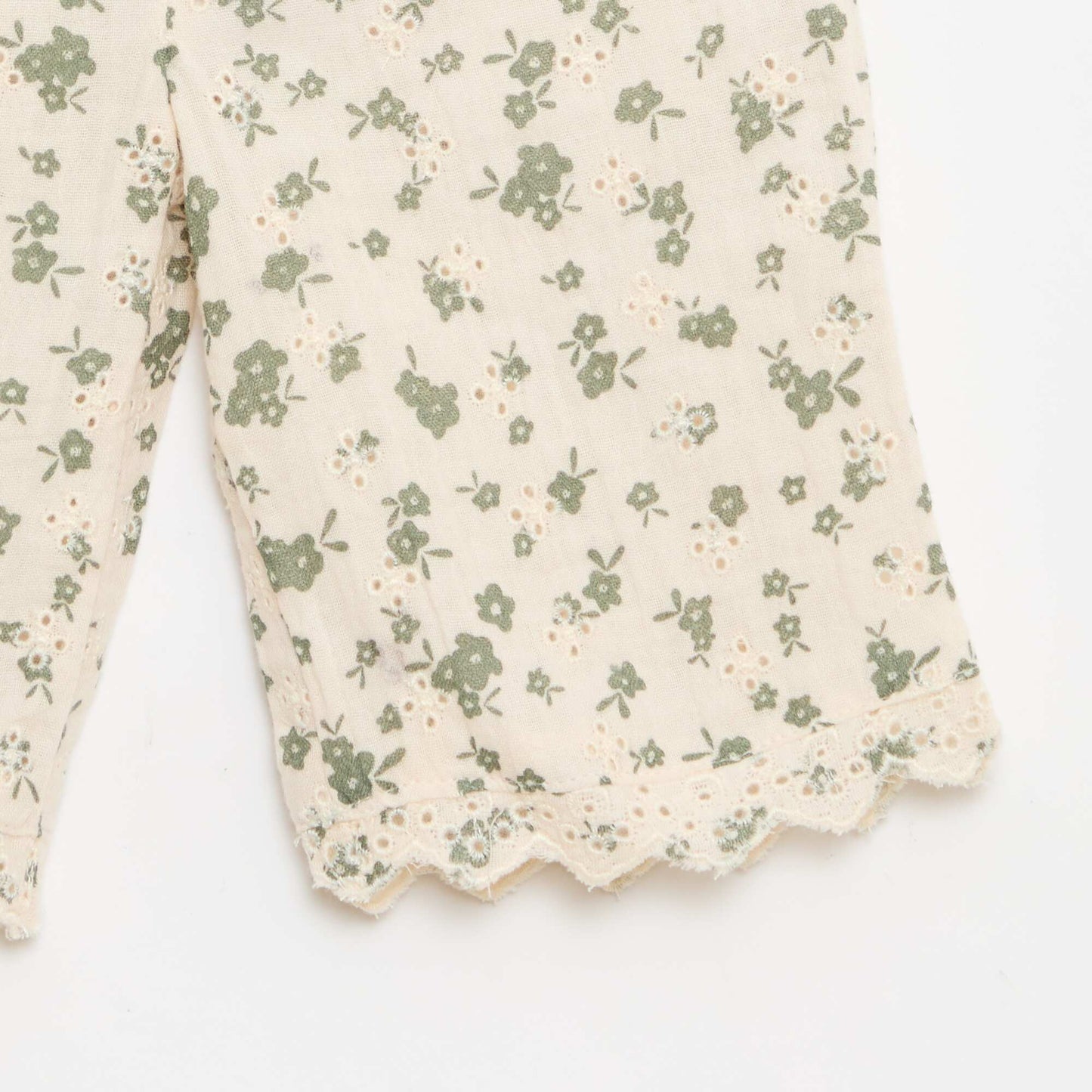 Embroidered cotton gauze pants KHAKI