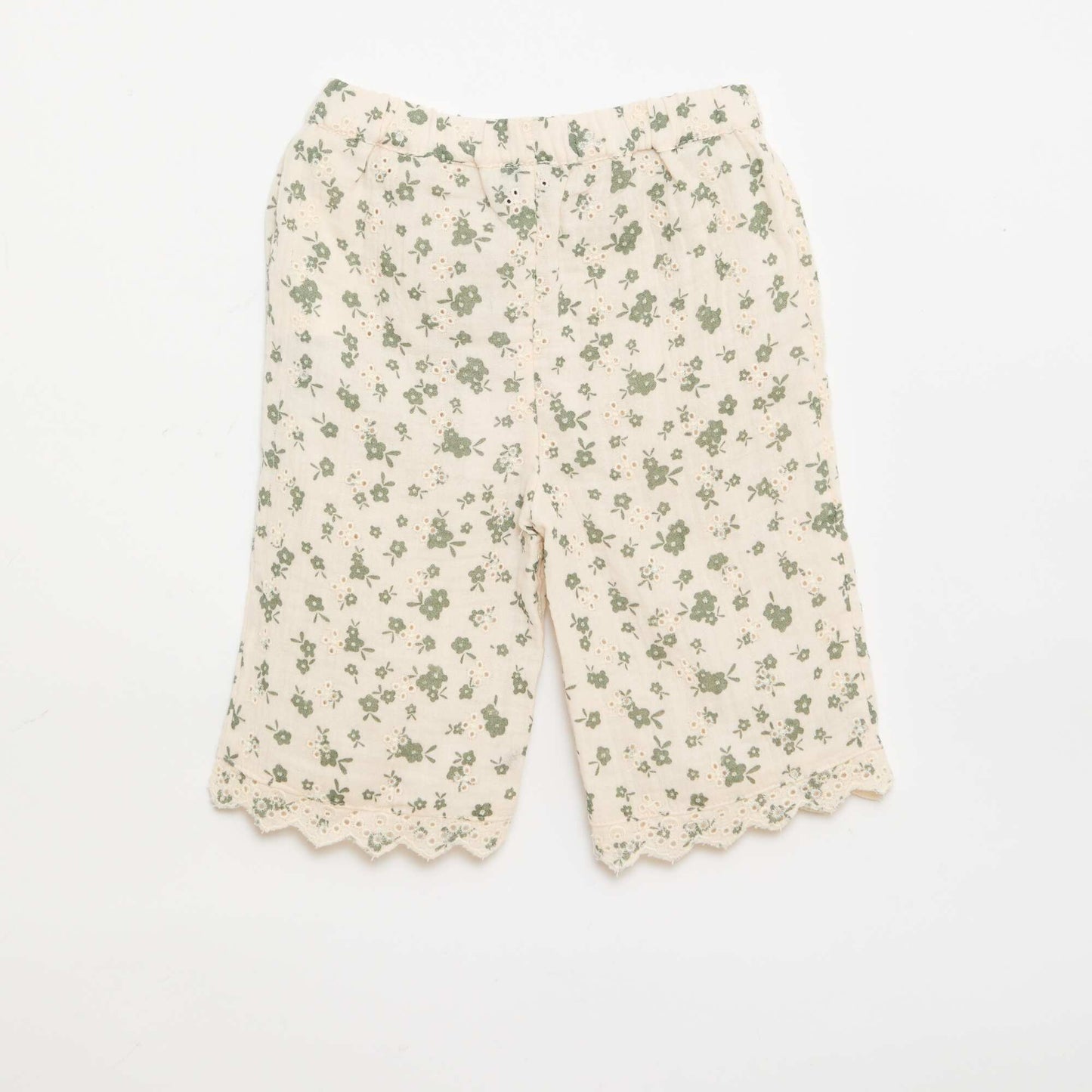 Embroidered cotton gauze pants KHAKI
