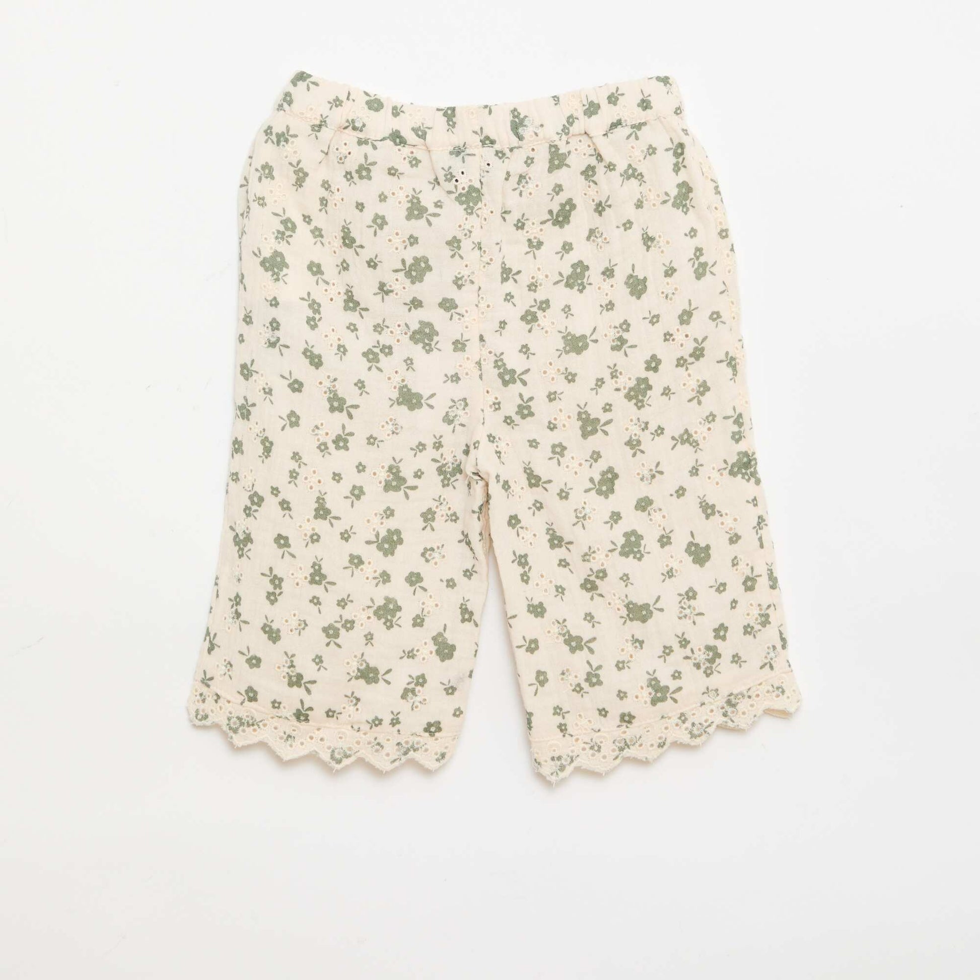 Embroidered cotton gauze pants KHAKI