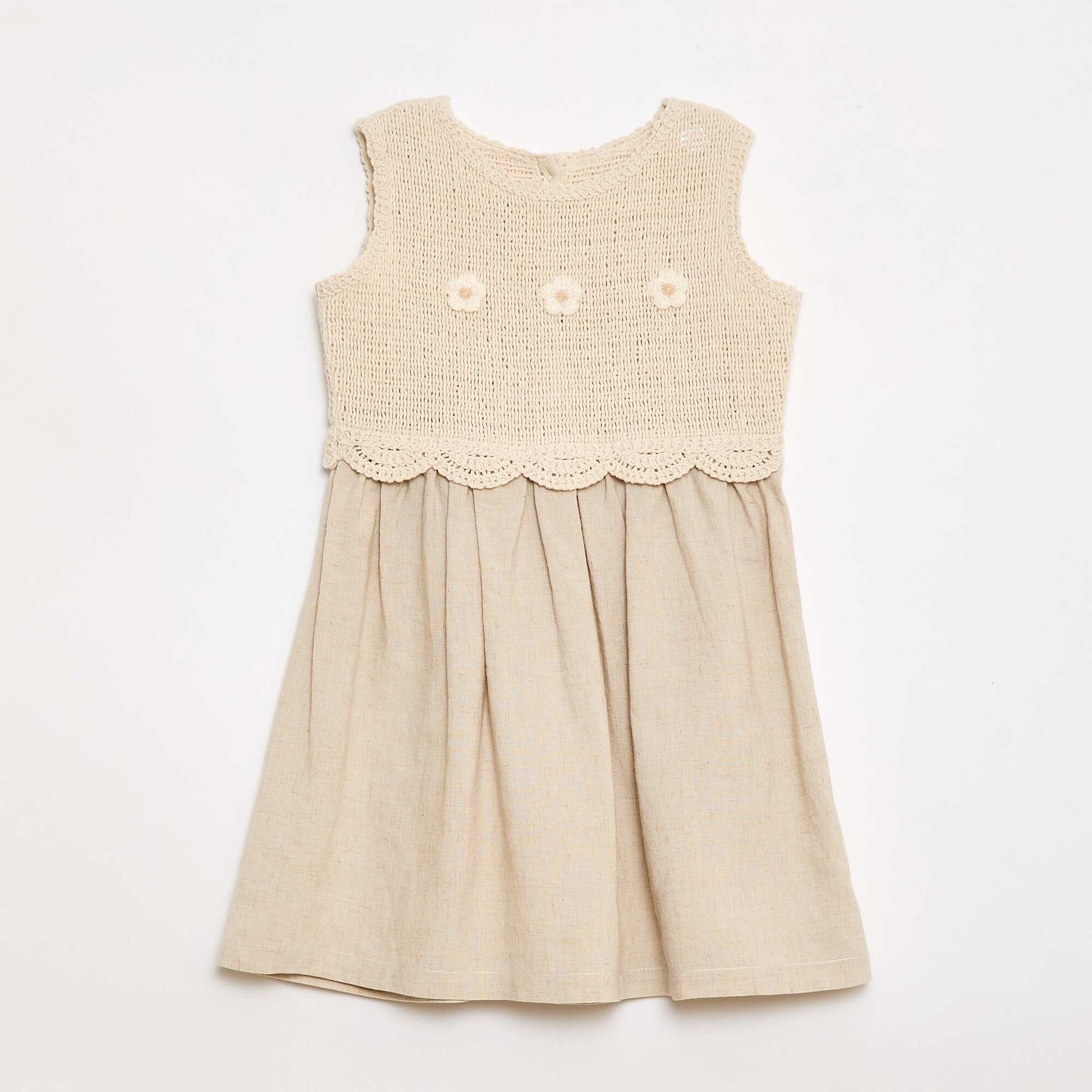 Sleeveless Dress with Crochet Top BEIGE