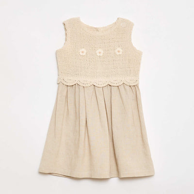 Sleeveless Dress with Crochet Top BEIGE