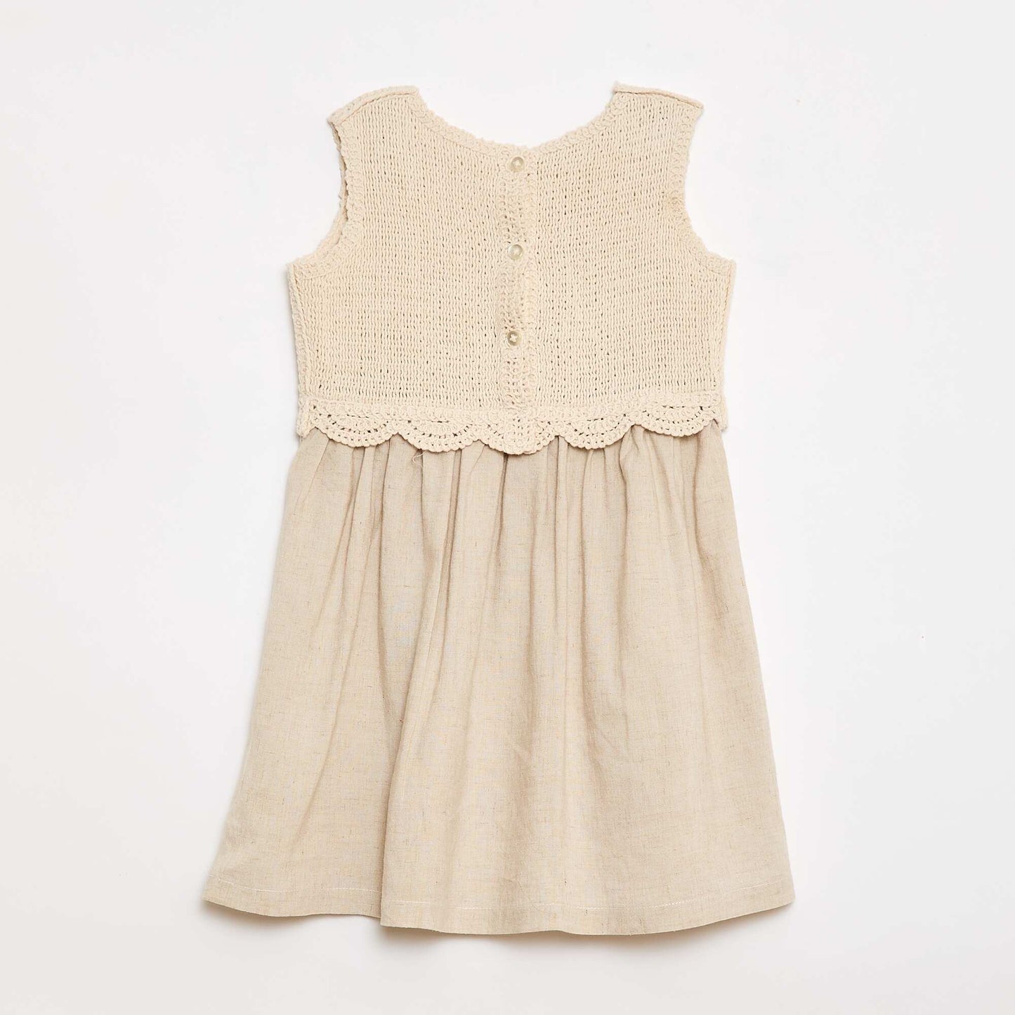 Sleeveless Dress with Crochet Top BEIGE