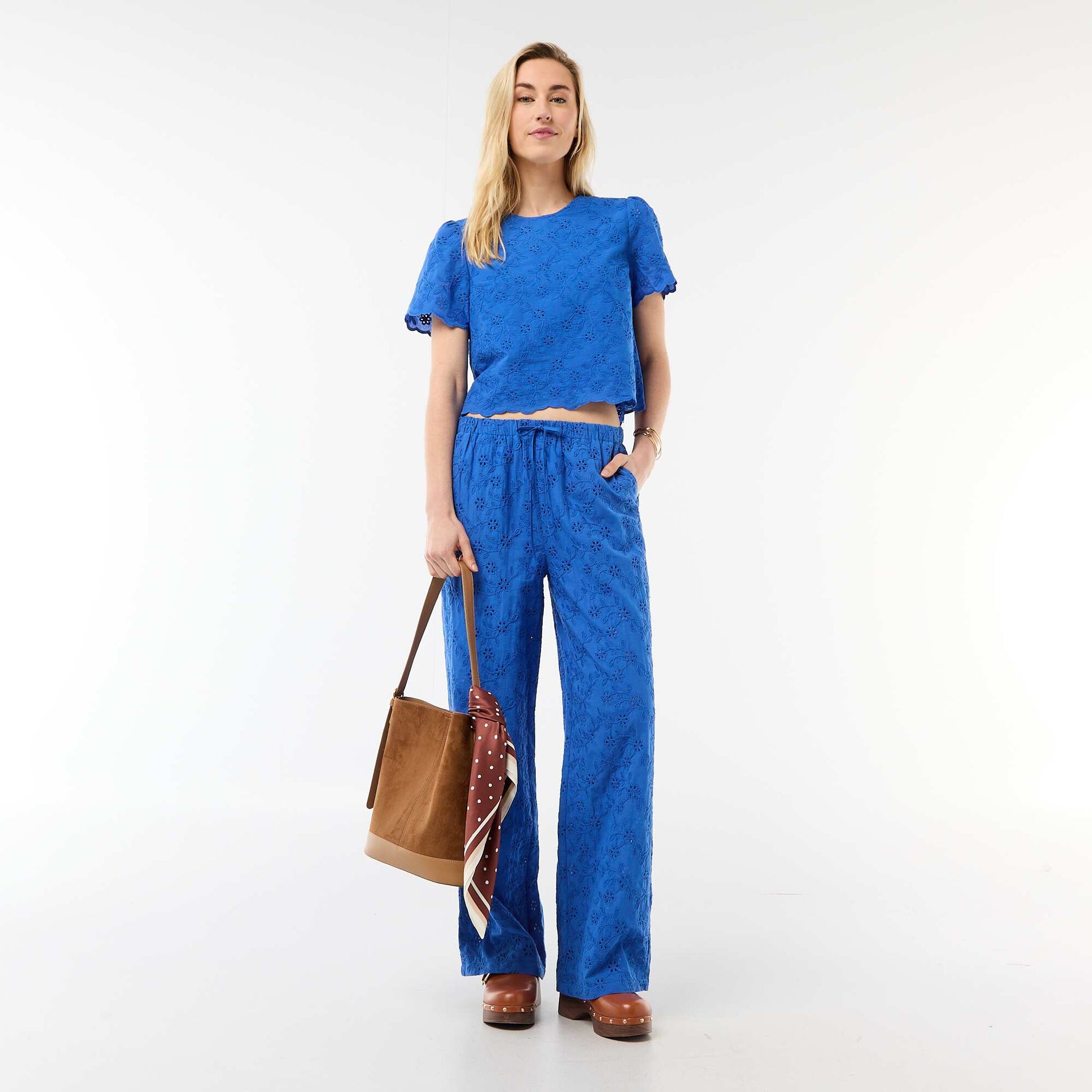 Short-Sleeve Broderie Anglaise Cotton Top BLUE