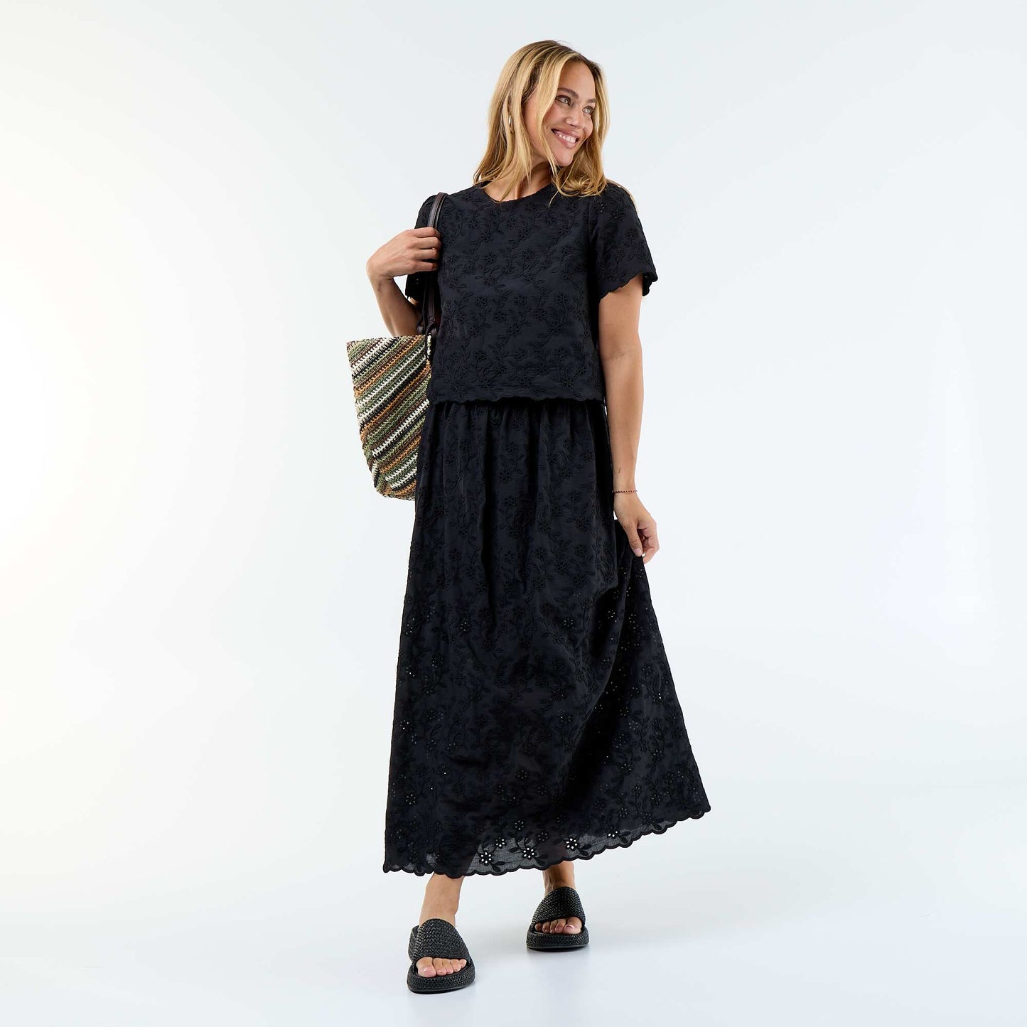 Long Skirt with Broderie Anglaise BLACK