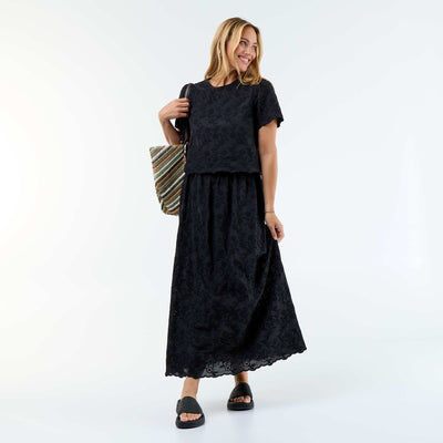 Long Skirt with Broderie Anglaise BLACK