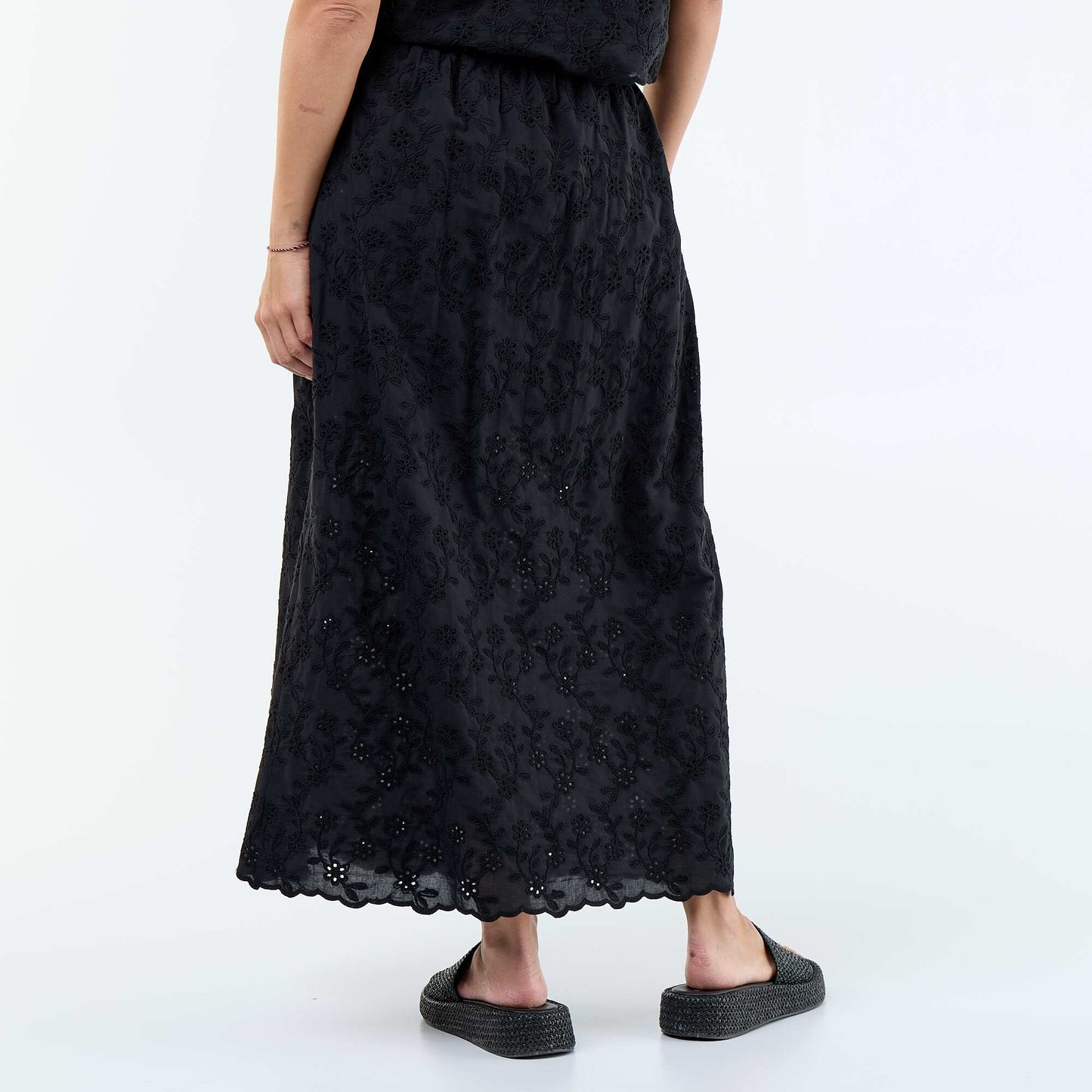 Long Skirt with Broderie Anglaise BLACK