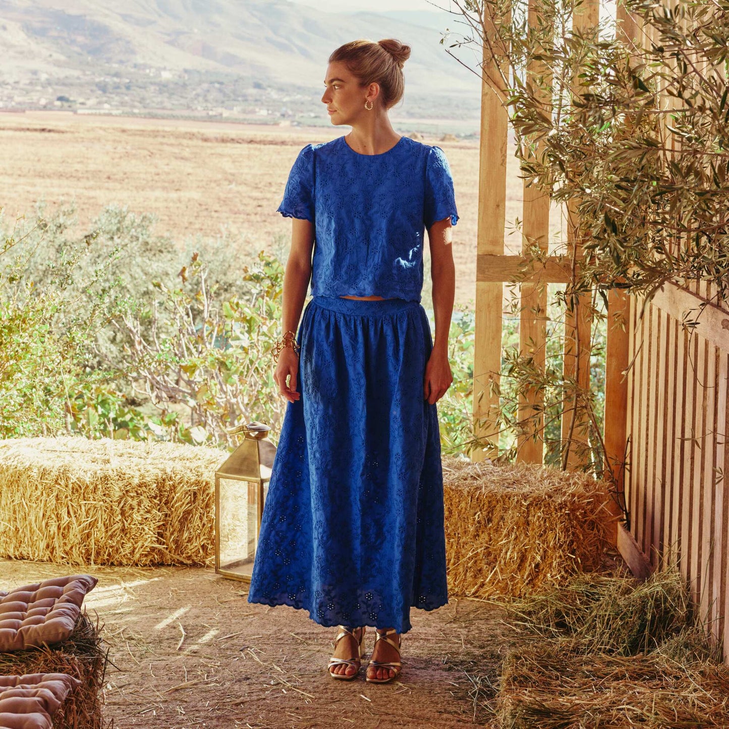 Long Skirt with Broderie Anglaise BLUE