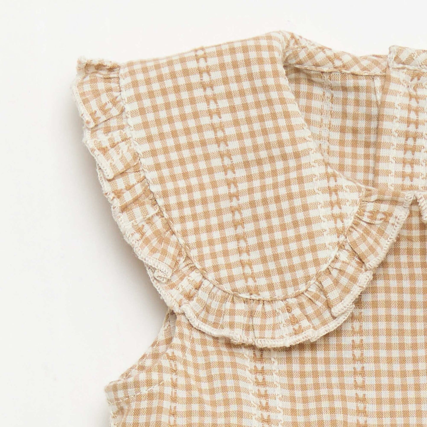Gingham 2-piece blouse and trousers set BROWN