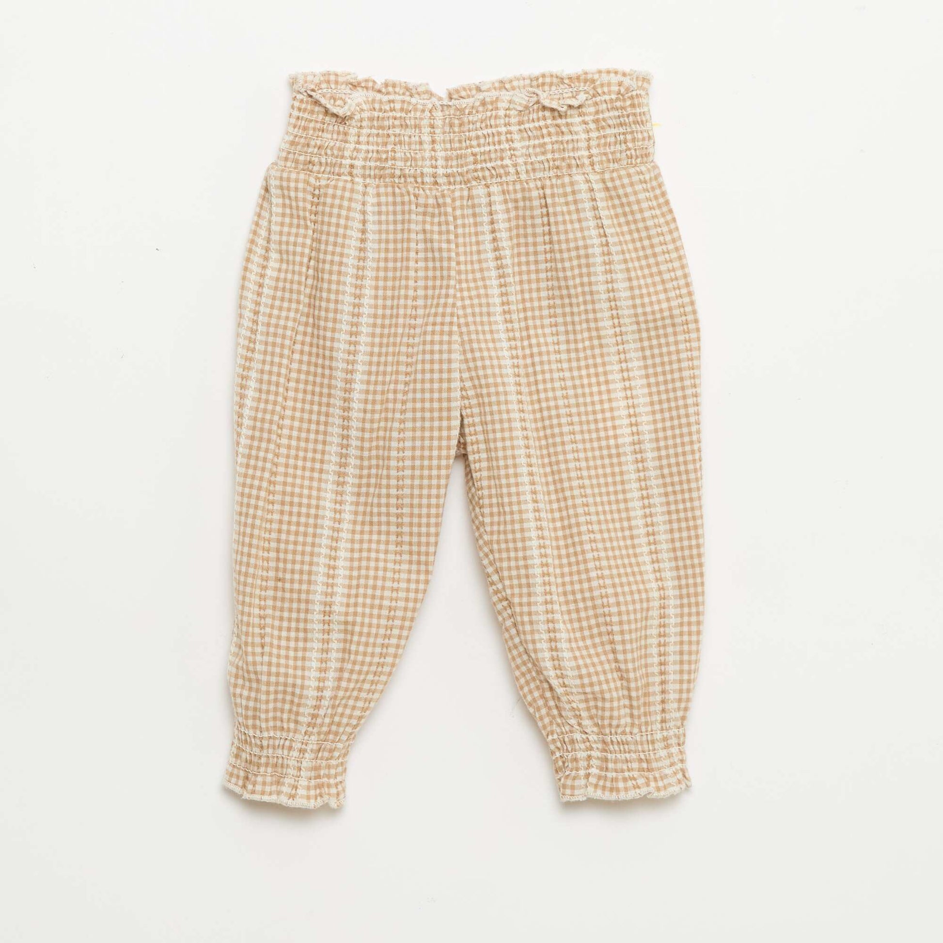 Gingham 2-piece blouse and trousers set BROWN