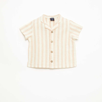 Short-Sleeved Cotton-Linen Blend Shirt BEIGE