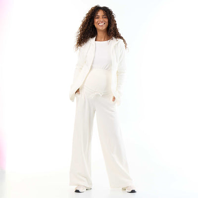 Maternity wide leg French terry joggers WHITE
