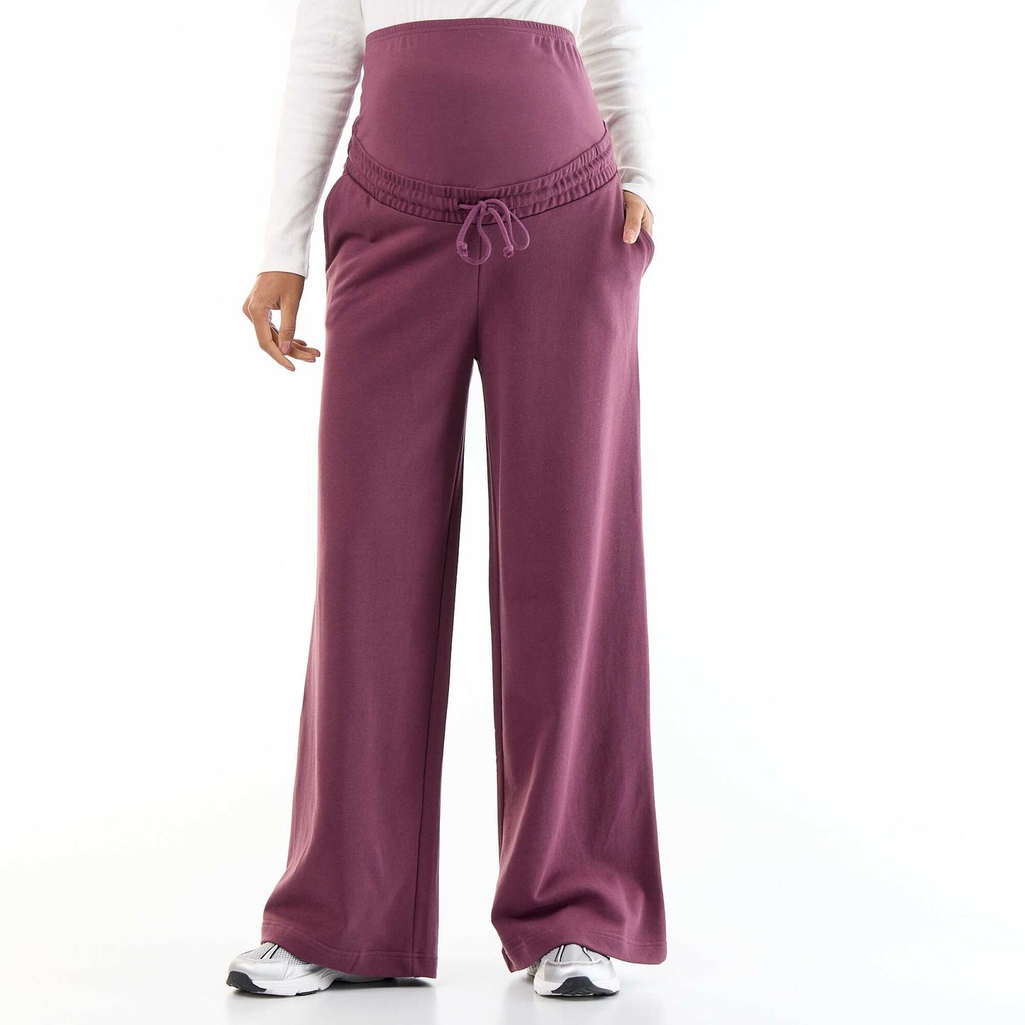 Maternity wide leg French terry joggers PURPLE