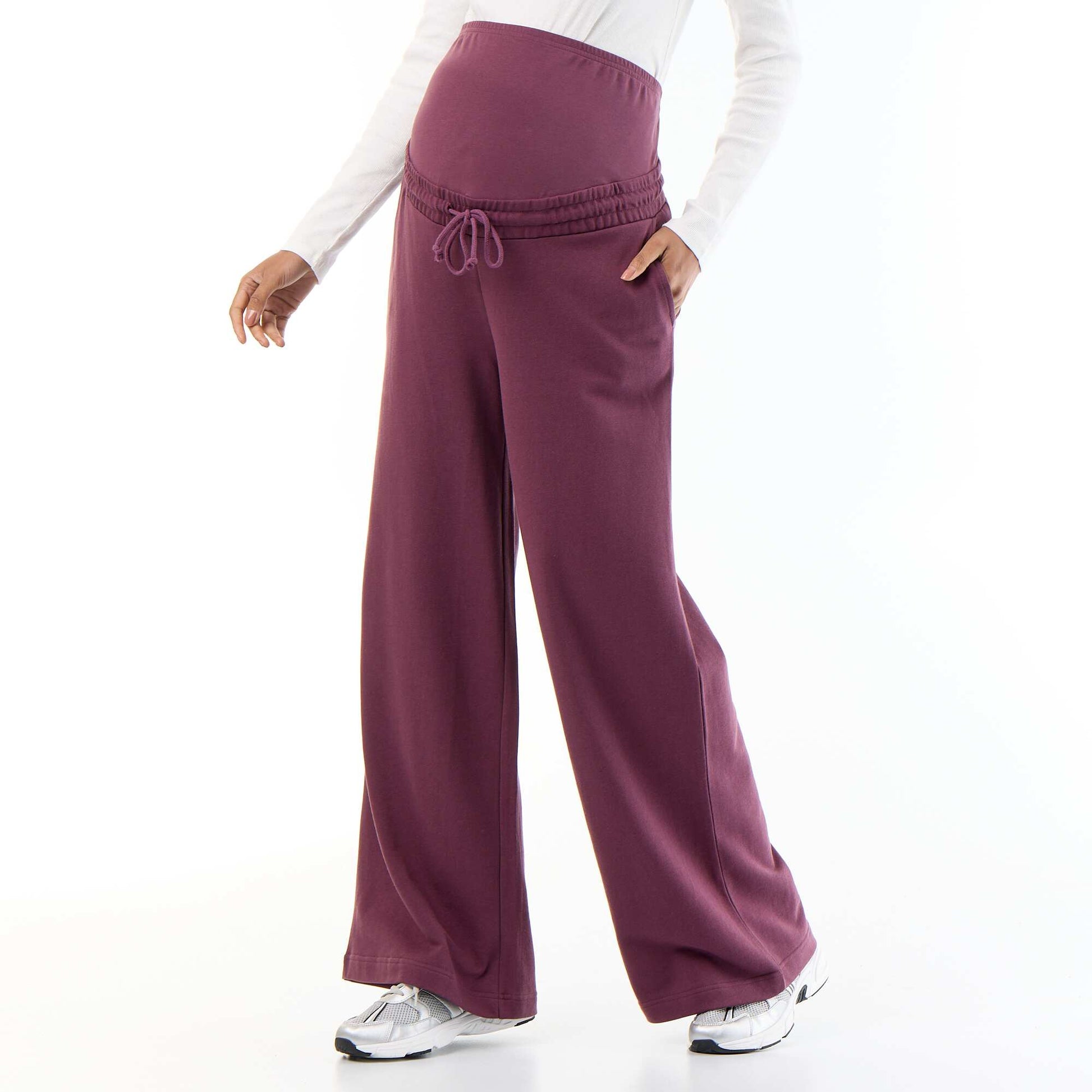 Maternity wide leg French terry joggers PURPLE