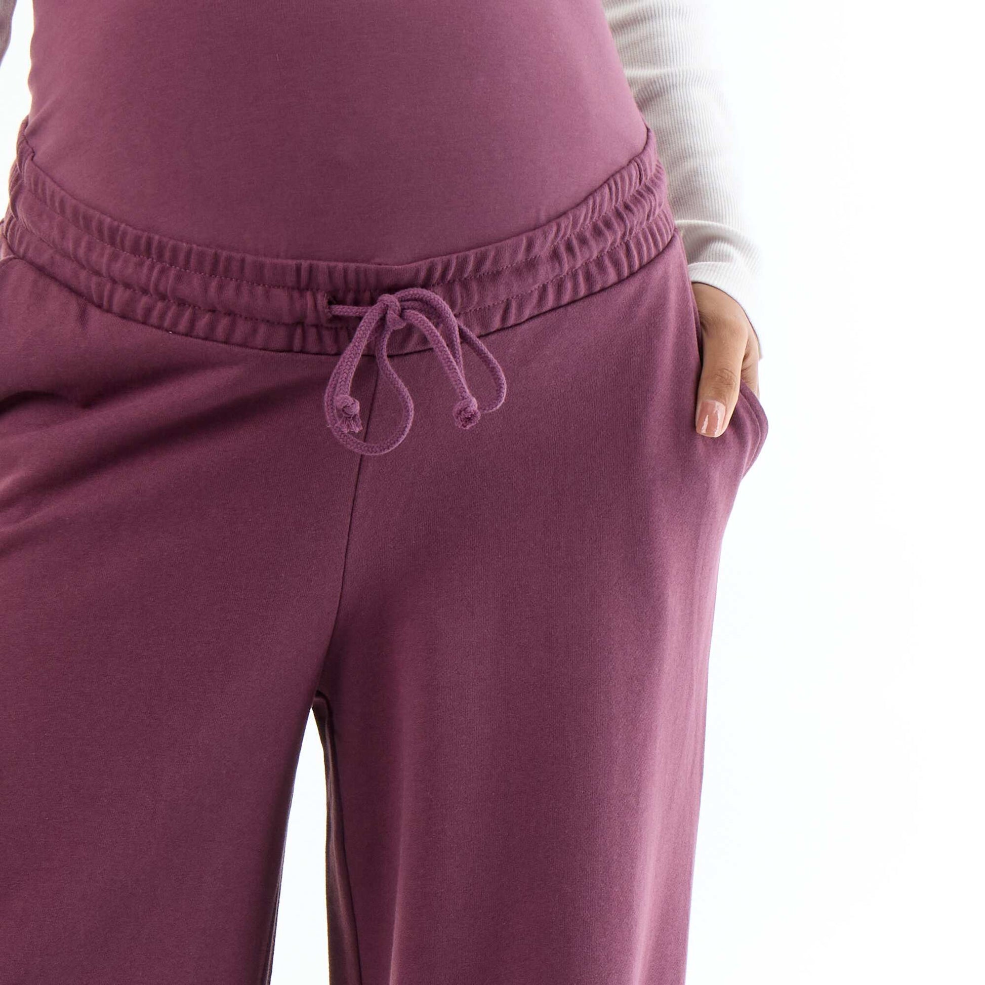 Maternity wide leg French terry joggers PURPLE