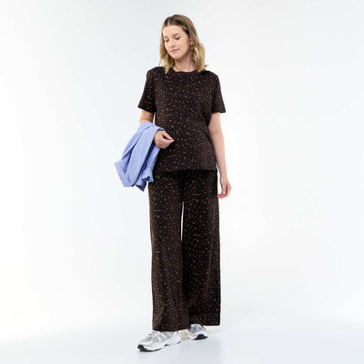 Maternity wide leg French terry joggers BROWN