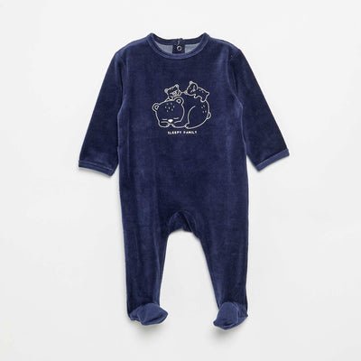 Velvet Sleepsuit with Feet BLUE