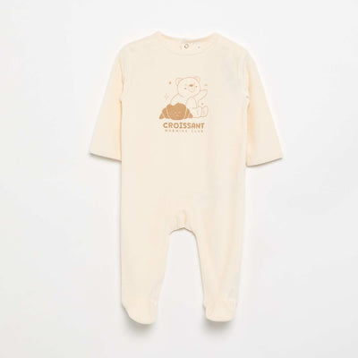 Velvet Sleepsuit with Feet WHITE