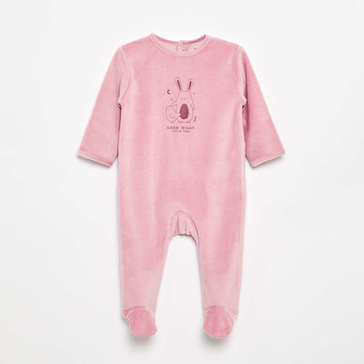 Velvet Sleepsuit with Feet PINK