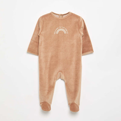 Velvet Sleepsuit with Feet BROWN