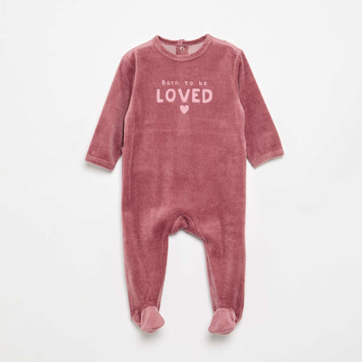 Velvet Sleepsuit with Feet PINK