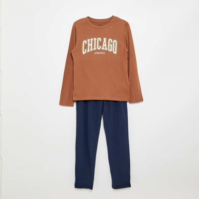 2-Piece Pajamas - Long-Sleeve T-Shirt + Pants BROWN