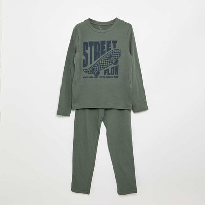 2-piece Pajamas - Long-sleeved T-shirt + Pants GREEN