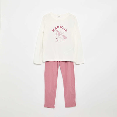 Long cotton jersey pajamas - 2 pieces BLUE