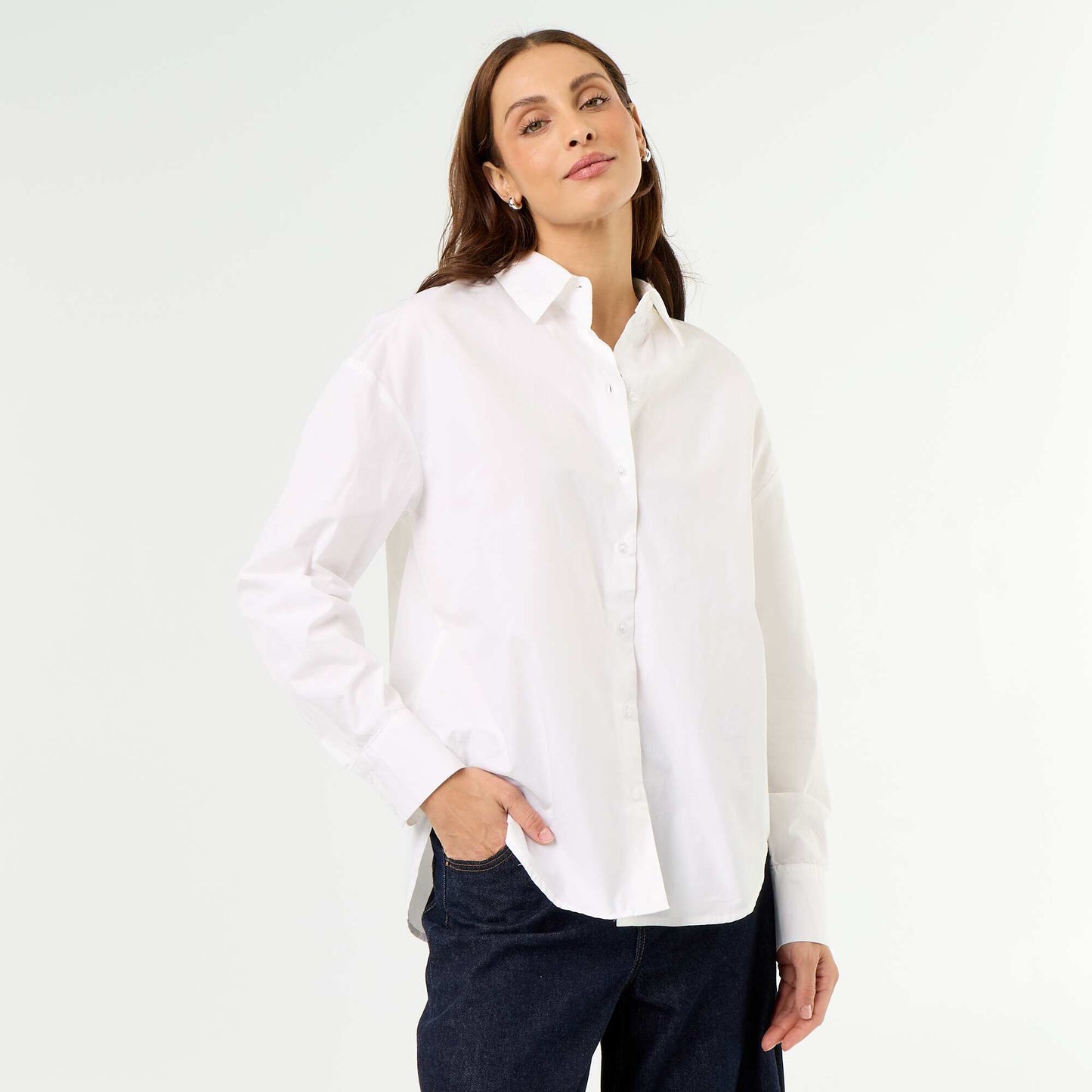 Plain long-sleeved shirt WHITE