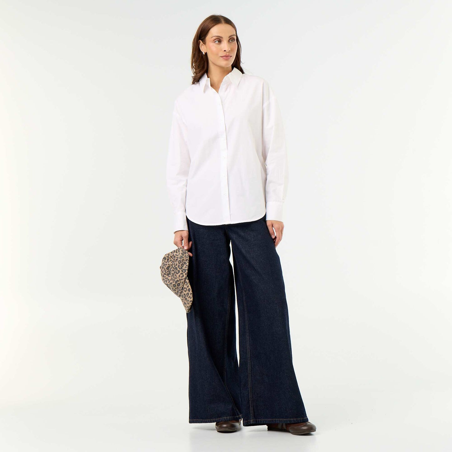 Plain long-sleeved shirt WHITE