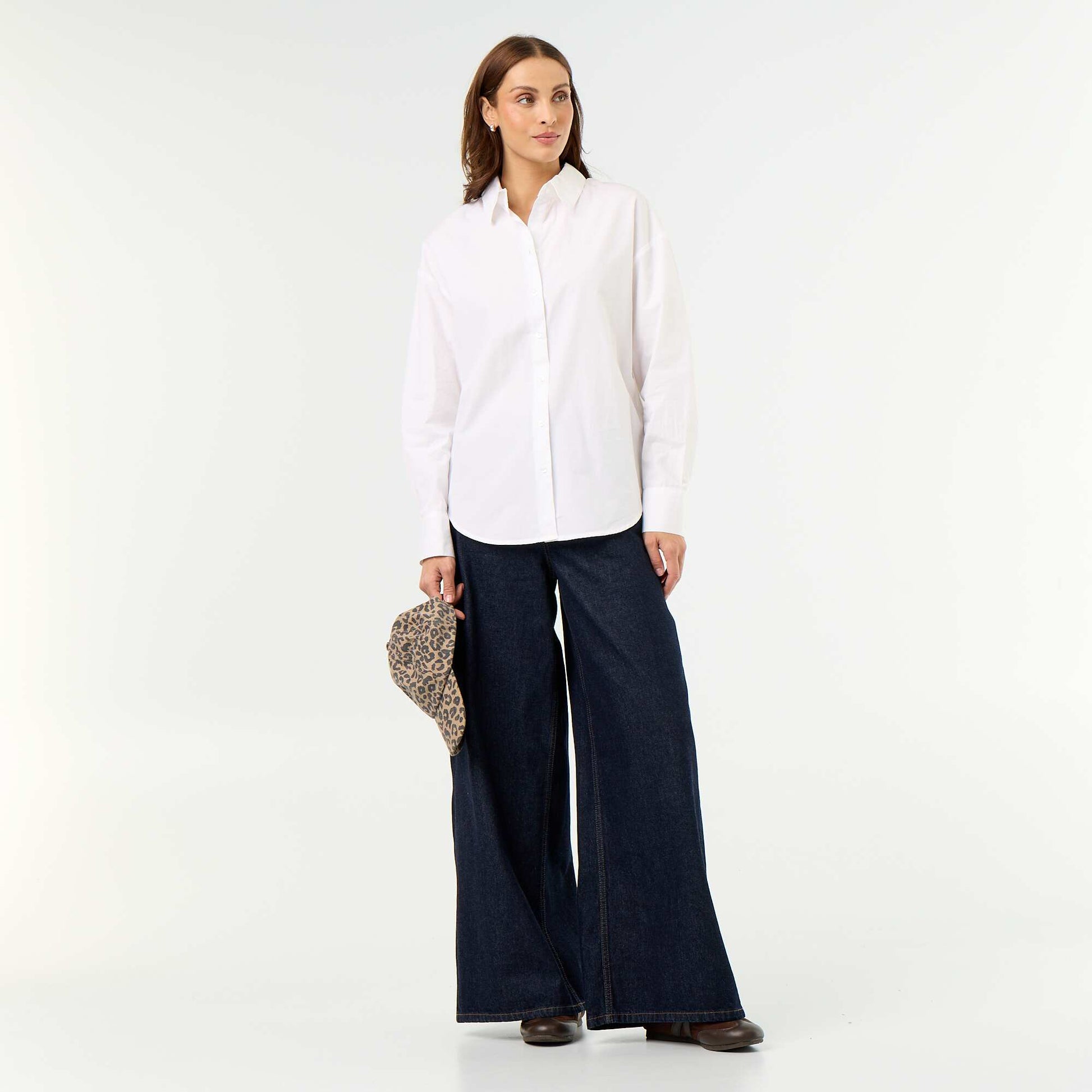 Plain long-sleeved shirt WHITE