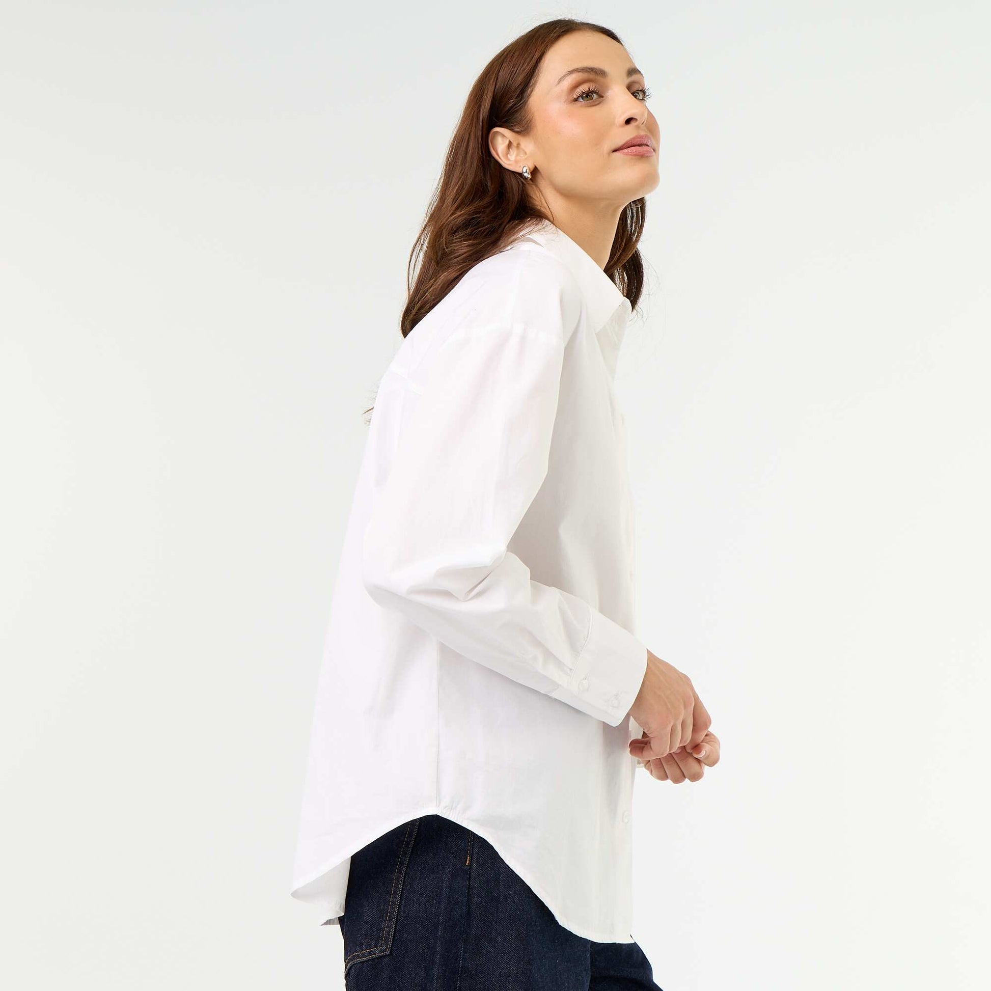 Plain long-sleeved shirt WHITE
