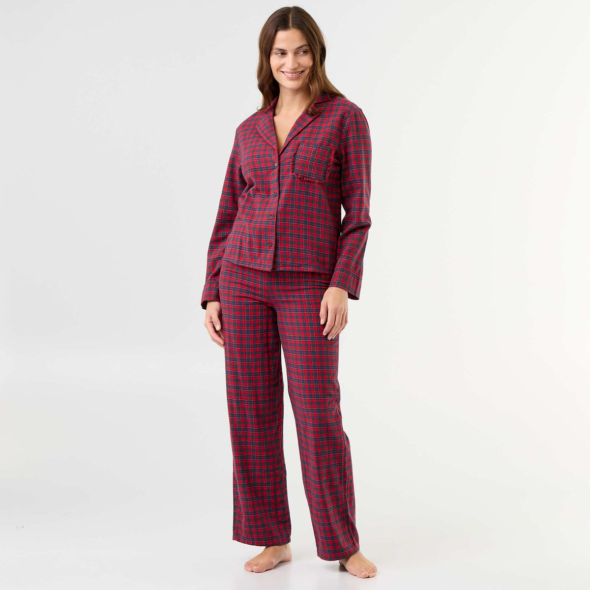 Plaid Flannel Pajama Set - 2 Pieces RED