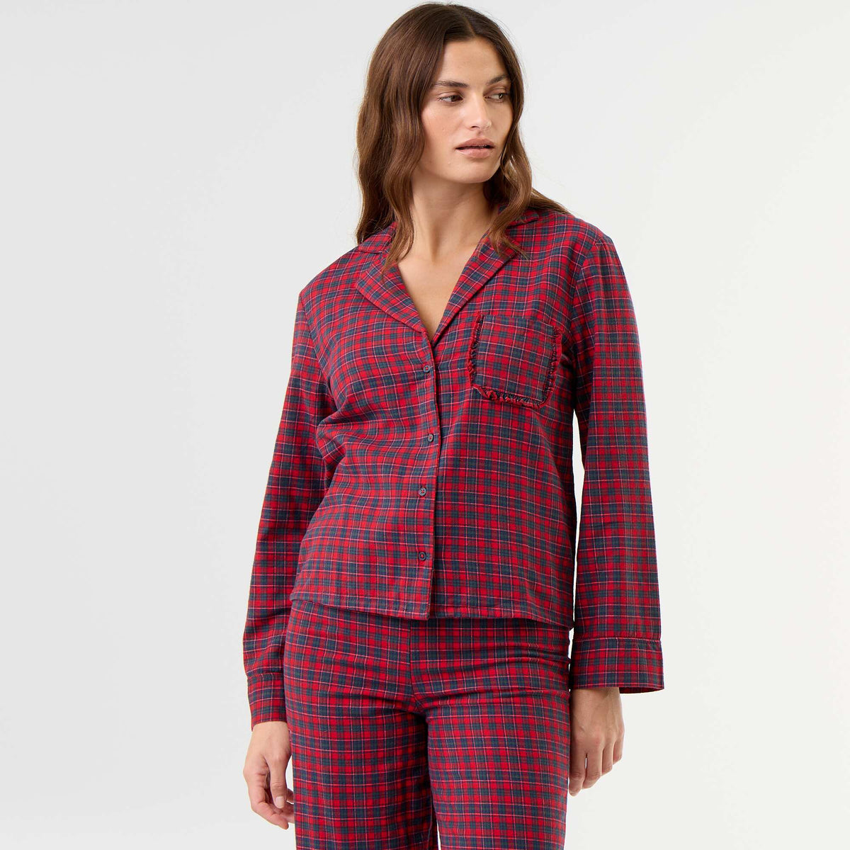 Plaid Flannel Pajama Set - 2 Pieces RED