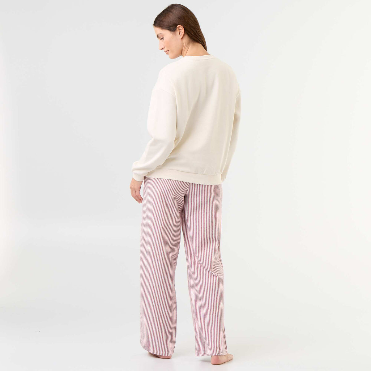 Long fleece top + wide-leg trousers pyjama set - 2 pieces WHITE