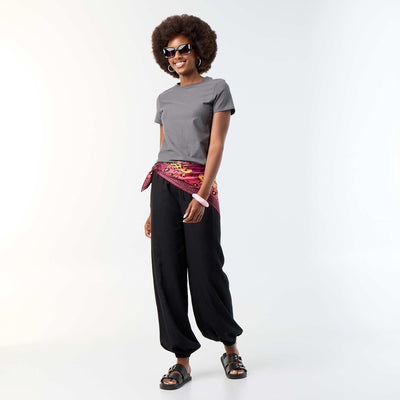 Solid Color Balloon Fit Trousers with 2 Pockets BLACK
