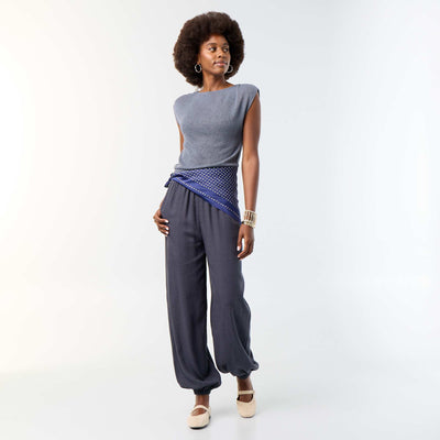 Solid Color Balloon Fit Trousers with 2 Pockets GREY
