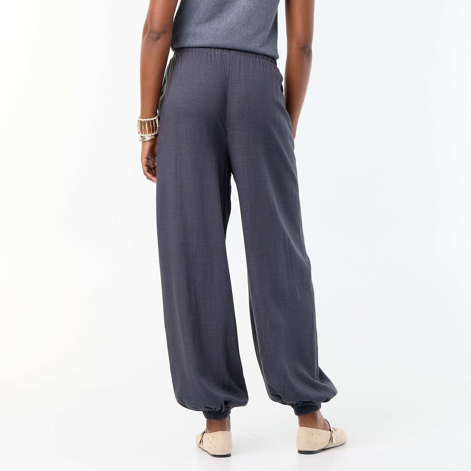 Solid Color Balloon Fit Trousers with 2 Pockets GREY