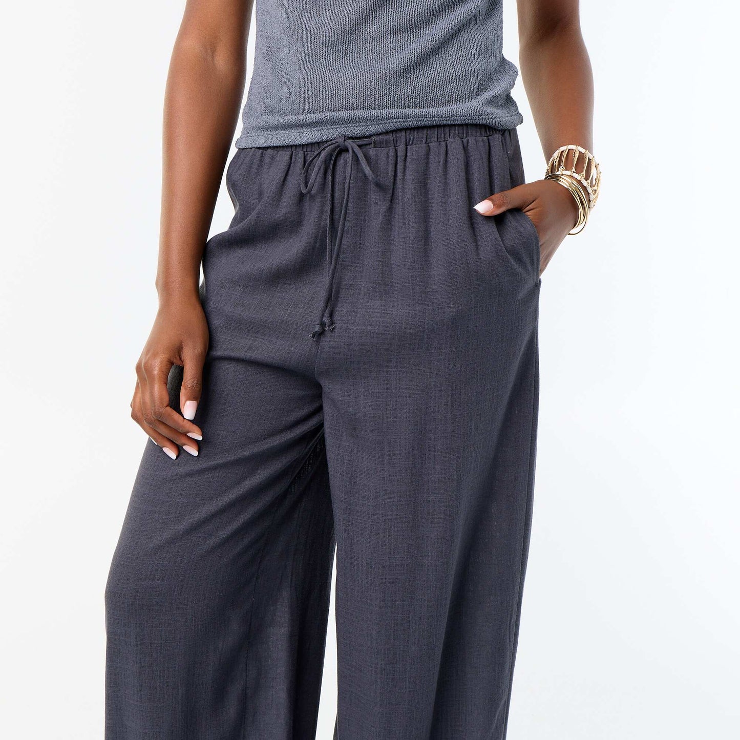 Solid Color Balloon Fit Trousers with 2 Pockets GREY