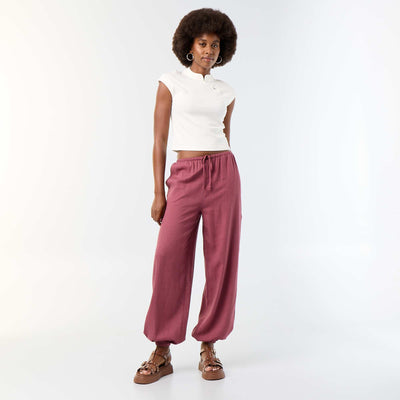 Solid Color Balloon Fit Trousers with 2 Pockets PINK